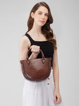 Women's Brown Faux Leather Satchel Handbag 2L