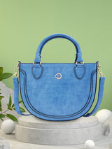 Women's Yale Blue Faux Leather Satchel Handbag 2L