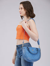 Women's Yale Blue Faux Leather Satchel Handbag 2L