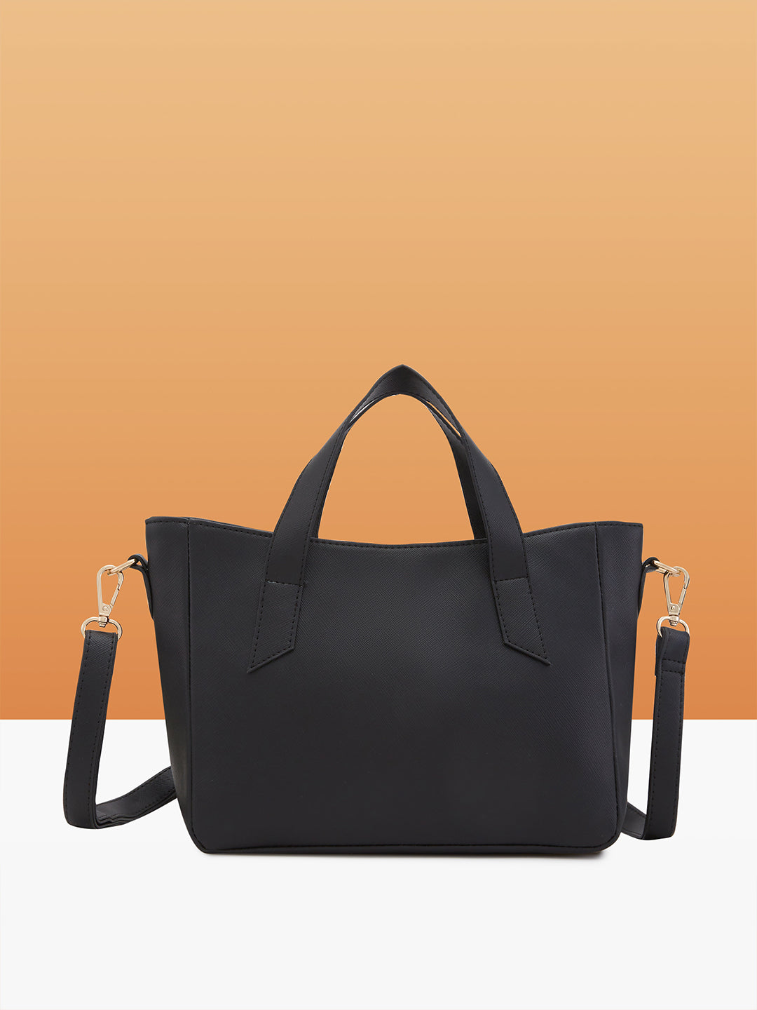 Women's Black Faux Leather Satchel Handbag 6L