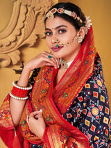 Women's Silk Blend Navy Woven Design Designer Saree with Blouse Piece