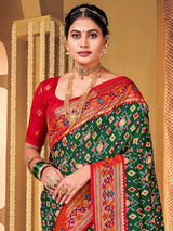 Women's Silk Blend Green Woven Design Designer Saree with Blouse Piece