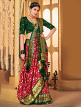 Women's Silk Blend Pink Woven Design Designer Saree with Blouse Piece