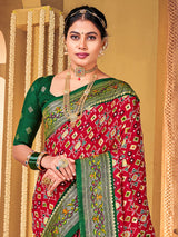 Women's Silk Blend Pink Woven Design Designer Saree with Blouse Piece