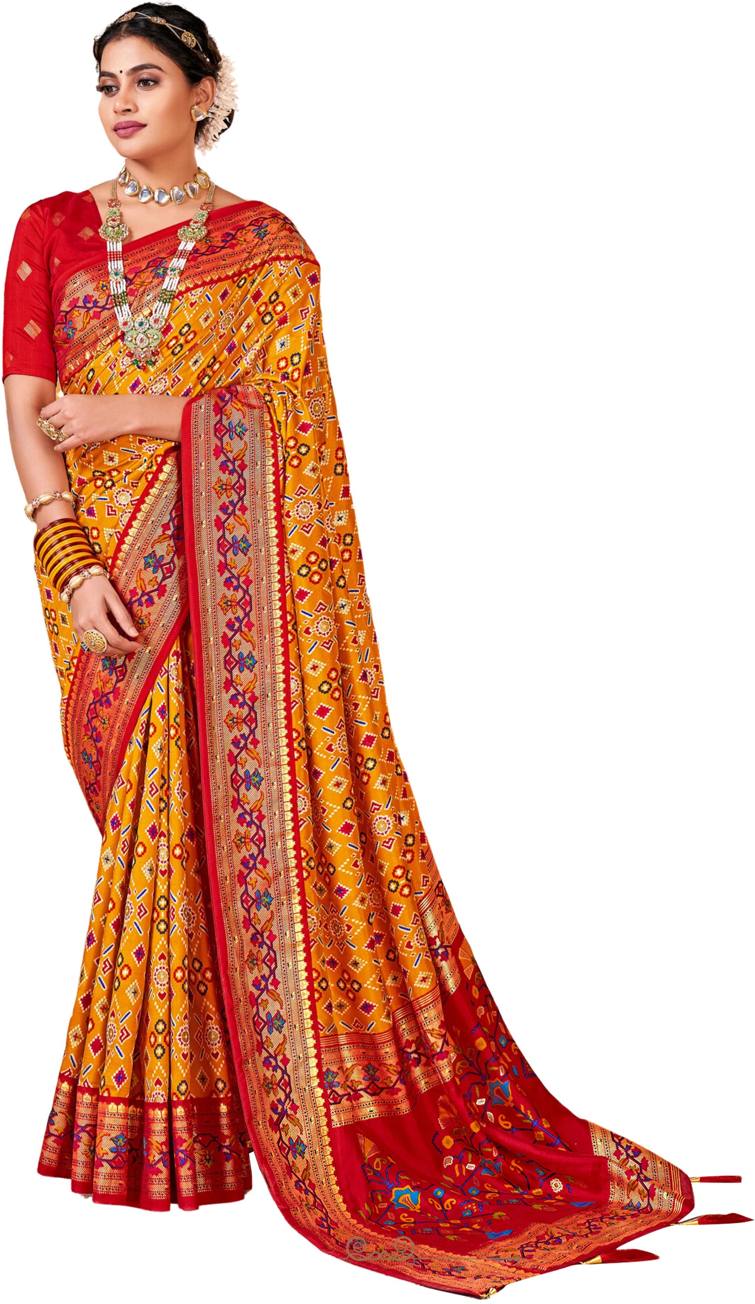 Women's Silk Blend Yellow Woven Design Designer Saree with Blouse Piece