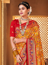 Women's Silk Blend Yellow Woven Design Designer Saree with Blouse Piece