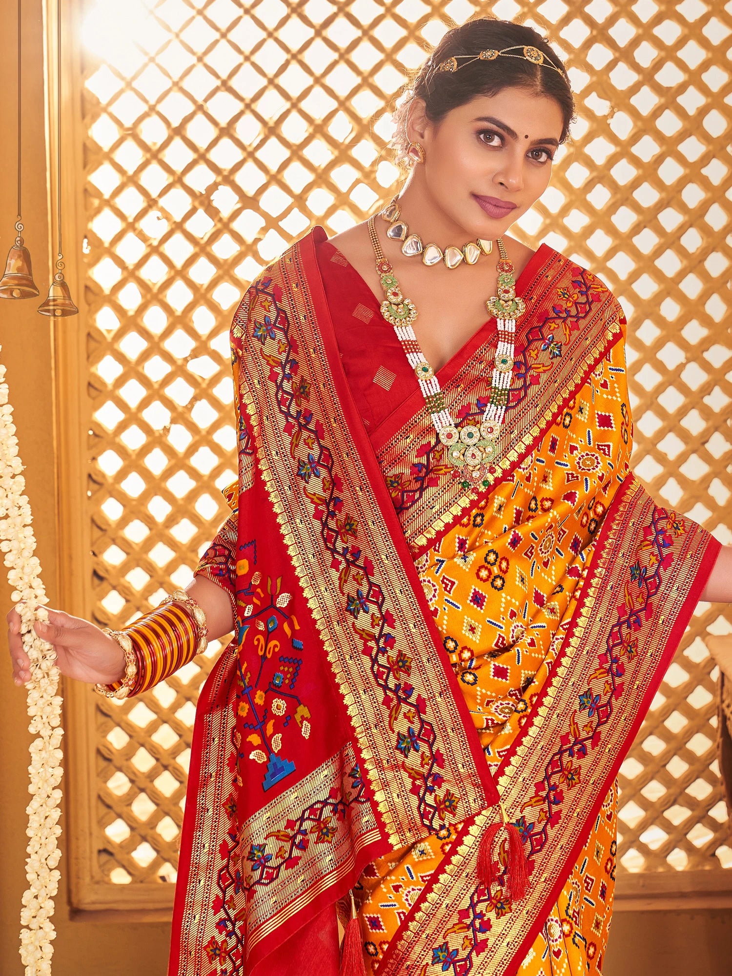 Women's Silk Blend Yellow Woven Design Designer Saree with Blouse Piece