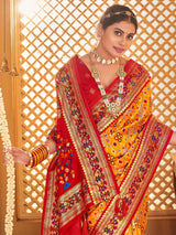 Women's Silk Blend Yellow Woven Design Designer Saree with Blouse Piece