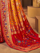 Women's Silk Blend Yellow Woven Design Designer Saree with Blouse Piece