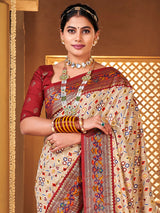 Women's Silk Blend White Woven Design Designer Saree with Blouse Piece