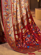 Women's Silk Blend White Woven Design Designer Saree with Blouse Piece