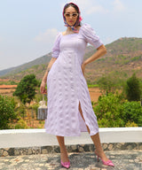 Women's Pastel Purple Creased Dress With Slit Detail