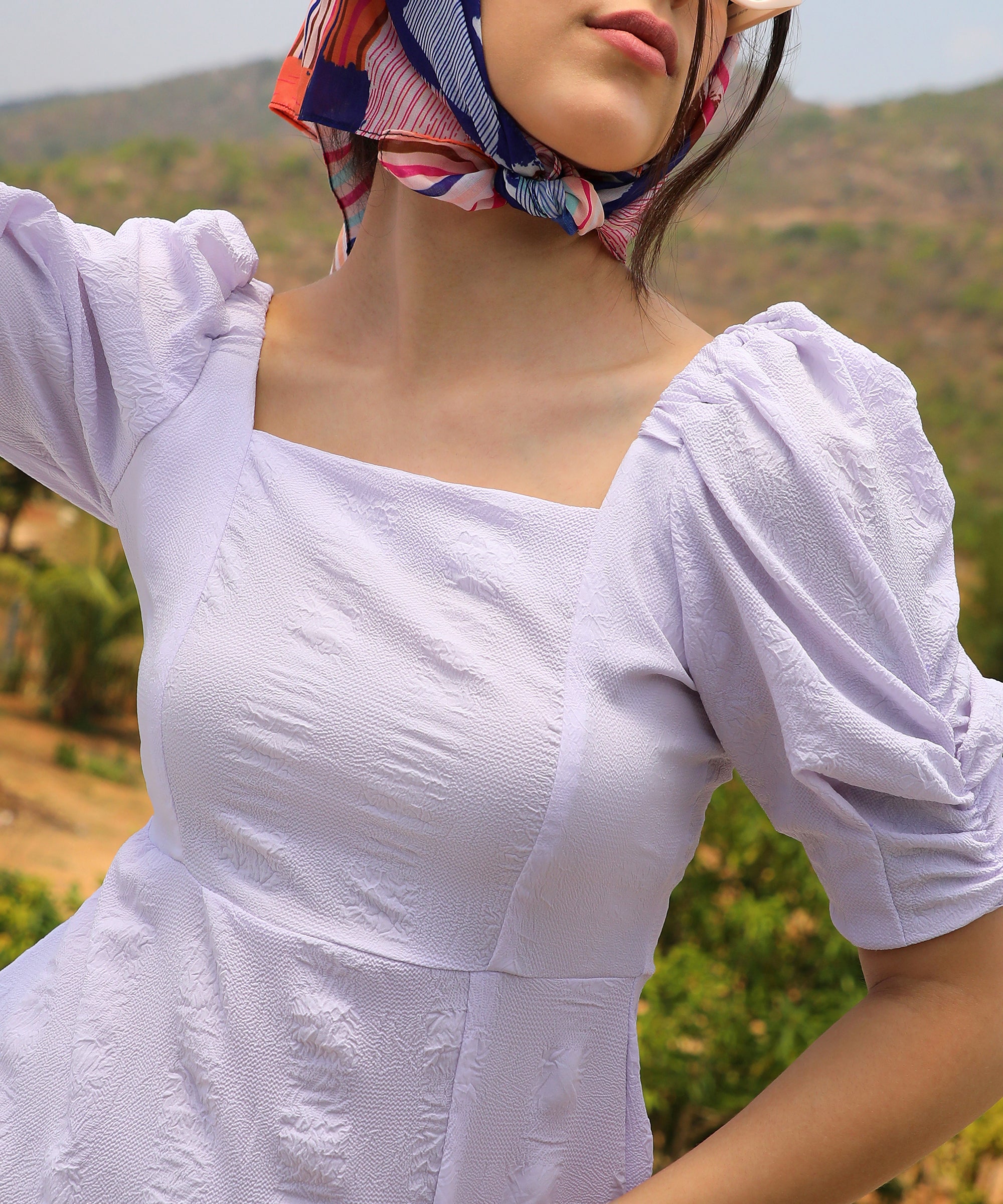 Women's Pastel Purple Creased Dress With Slit Detail