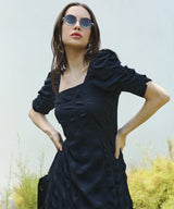 Women's Solid Navy Blue With Slit Detail Dress