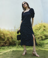 Women's Solid Navy Blue With Slit Detail Dress