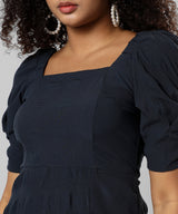 Women's Solid Navy Blue With Slit Detail Dress