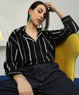Women's Midnight Black & Moon Grey Striped Boxy Shirt