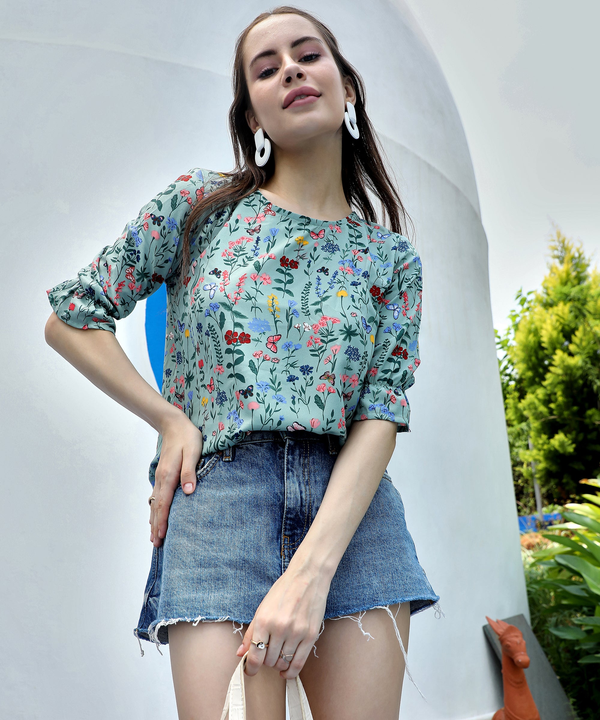 Women's Olive Green Botanical Top