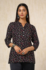 Women's Black Rayon Floral Print Tunic