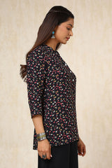 Women's Black Rayon Floral Print Tunic