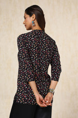 Women's Black Rayon Floral Print Tunic