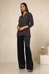 Women's Black Rayon Floral Print Tunic