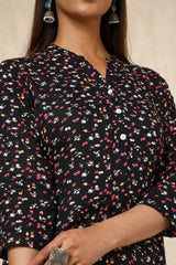 Women's Black Rayon Floral Print Tunic