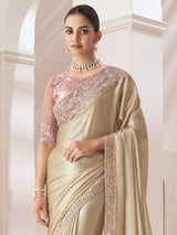 Women's Pure Chiffon White Embellished Designer Saree with Blouse Piece