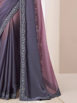Women's Pure Chiffon Purple Embellished Designer Saree with Blouse Piece