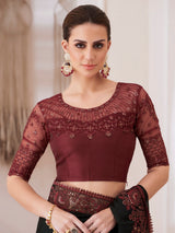 Women's Pure Chiffon Black Embellished Designer Saree With Blouse Piece