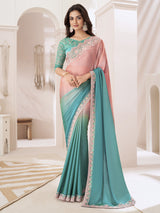 Women's Pure Chiffon Orange Embellished Designer Saree with Blouse Piece