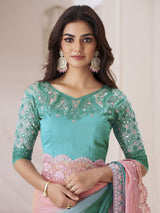 Women's Pure Chiffon Orange Embellished Designer Saree with Blouse Piece