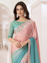 Women's Pure Chiffon Orange Embellished Designer Saree with Blouse Piece