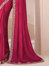 Women's Pure Chiffon Pink Embellished Designer Saree With Blouse Piece