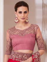 Women's Pure Chiffon Pink Embellished Designer Saree With Blouse Piece