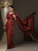 Women's Silk Blend Red Woven Design Designer Saree with Blouse Piece