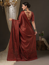 Women's Silk Blend Red Woven Design Designer Saree with Blouse Piece