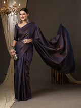 Women's Silk Blend Navy Woven Design Designer Saree with Blouse Piece