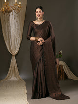 Women's Silk Blend Black Woven Design Designer Saree with Blouse Piece