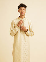 Men's Beige Ethnic Relaxed Fit Embroidered Full Sleeves Kurta Set