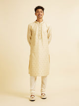 Men's Beige Ethnic Relaxed Fit Embroidered Full Sleeves Kurta Set
