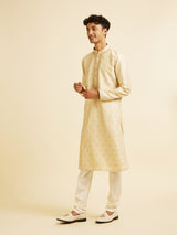 Men's Beige Ethnic Relaxed Fit Embroidered Full Sleeves Kurta Set