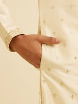 Men's Beige Ethnic Relaxed Fit Embroidered Full Sleeves Kurta Set