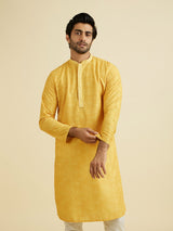 Men's Yellow Ethnic Relaxed Fit Embroidered Full Sleeves Kurta Set