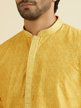 Men's Yellow Ethnic Relaxed Fit Embroidered Full Sleeves Kurta Set
