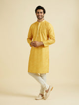 Men's Yellow Ethnic Relaxed Fit Embroidered Full Sleeves Kurta Set
