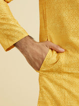Men's Yellow Ethnic Relaxed Fit Embroidered Full Sleeves Kurta Set