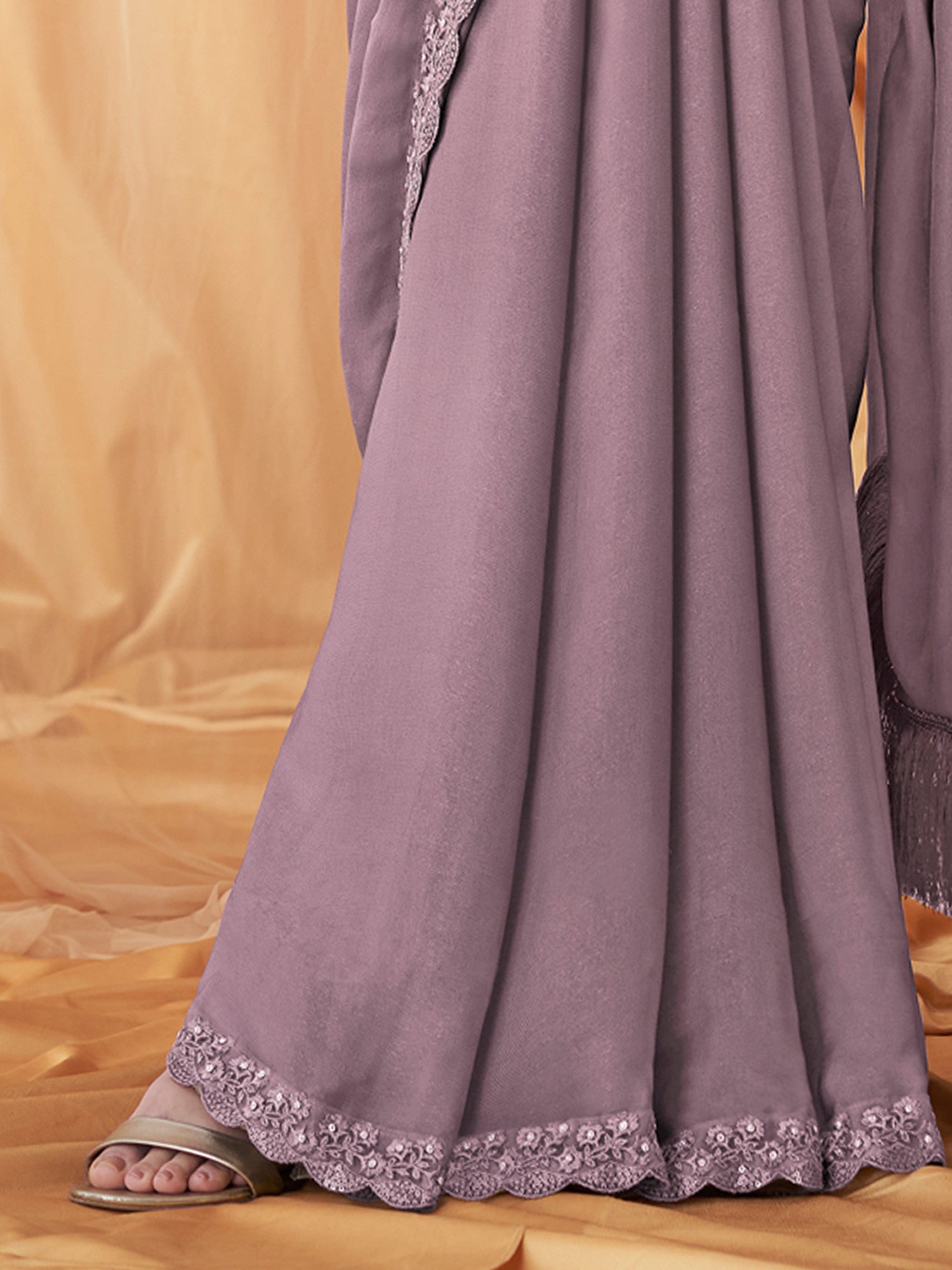 Women's Georgette Purple Embellished Designer Saree with Blouse Piece