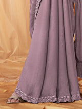 Women's Georgette Purple Embellished Designer Saree with Blouse Piece