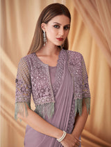 Women's Georgette Purple Embellished Designer Saree with Blouse Piece